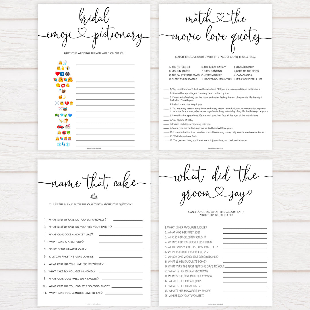 8 Bridal Shower Games Bundle - Minimalist