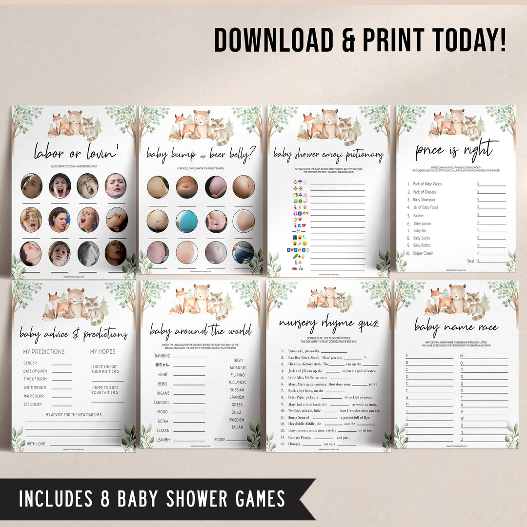 8 baby shower games, Printable baby shower games, woodland animals baby games, baby shower games, fun baby shower ideas, top baby shower ideas, woodland baby shower, baby shower games, fun woodland animals baby shower ideas