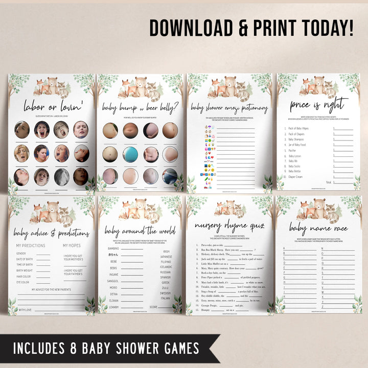 8 baby shower games, Printable baby shower games, woodland animals baby games, baby shower games, fun baby shower ideas, top baby shower ideas, woodland baby shower, baby shower games, fun woodland animals baby shower ideas