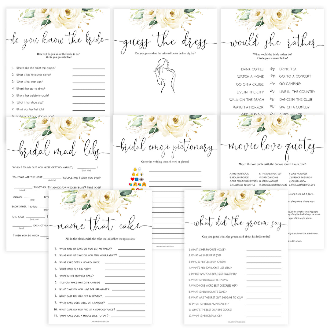 8 bridal shower games, editable bridal shower games,Printable bridal shower games, floral bridal shower, floral bridal shower games, fun bridal shower games, bridal shower game ideas, floral bridal shower