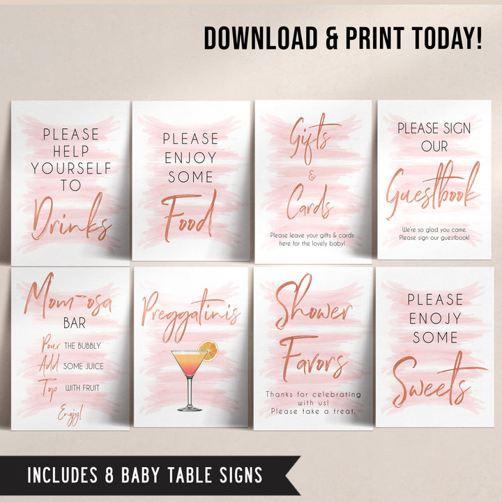 pink watercolor baby shower signs, pink baby signs, printable baby shower signs, baby shower decor, pink baby decor