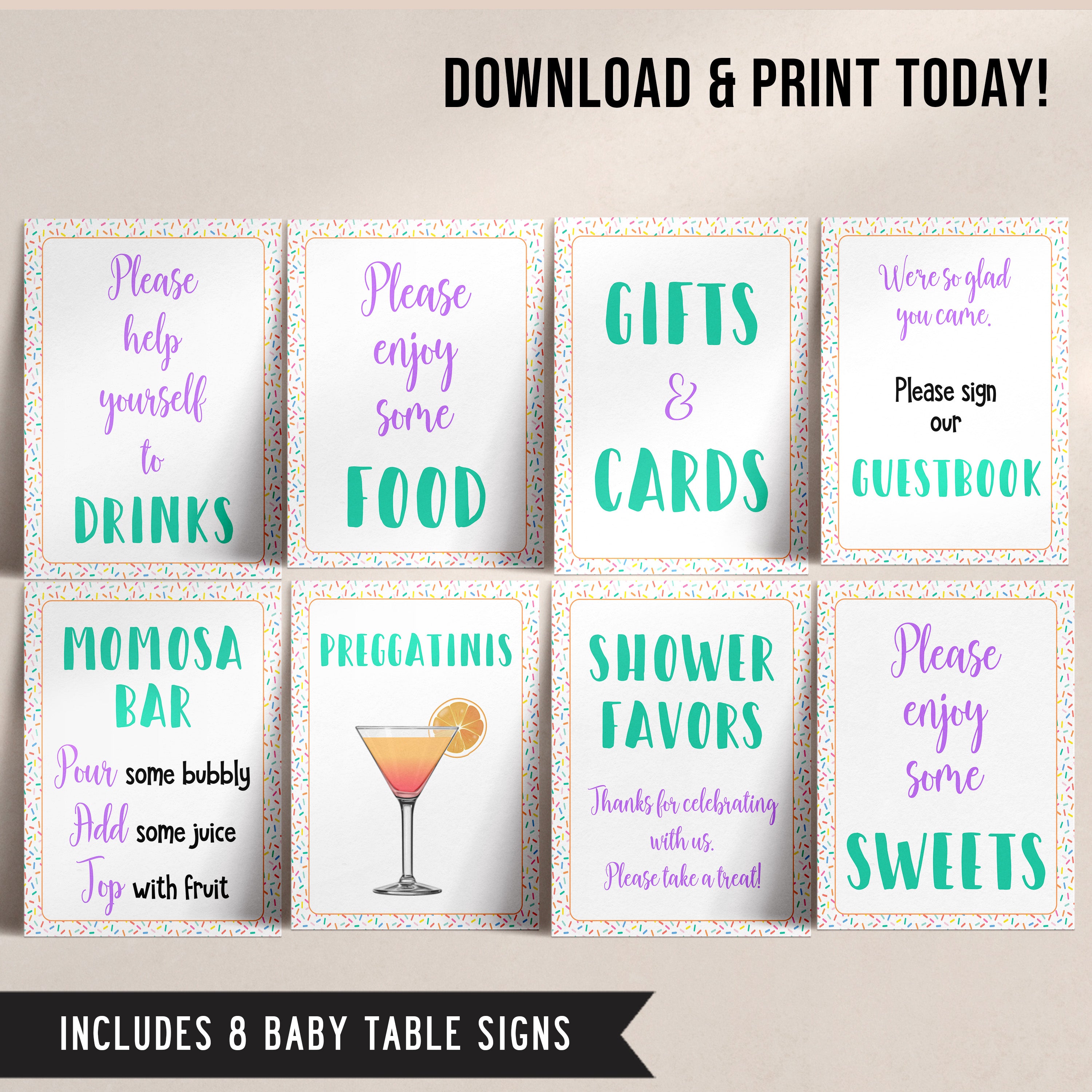 8 baby tables signs, baby table decor, Baby sprinkle baby decor, printable baby table signs, printable baby decor, baby sprinkle table signs, fun baby signs, baby sprinkle fun baby table signs