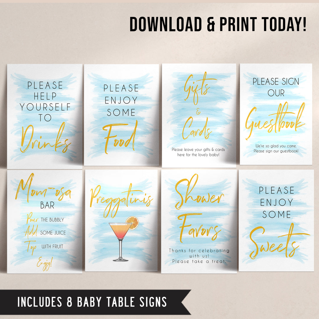  blue baby shower signs, printable baby shower signs, baby signs pack, fun baby games ideas