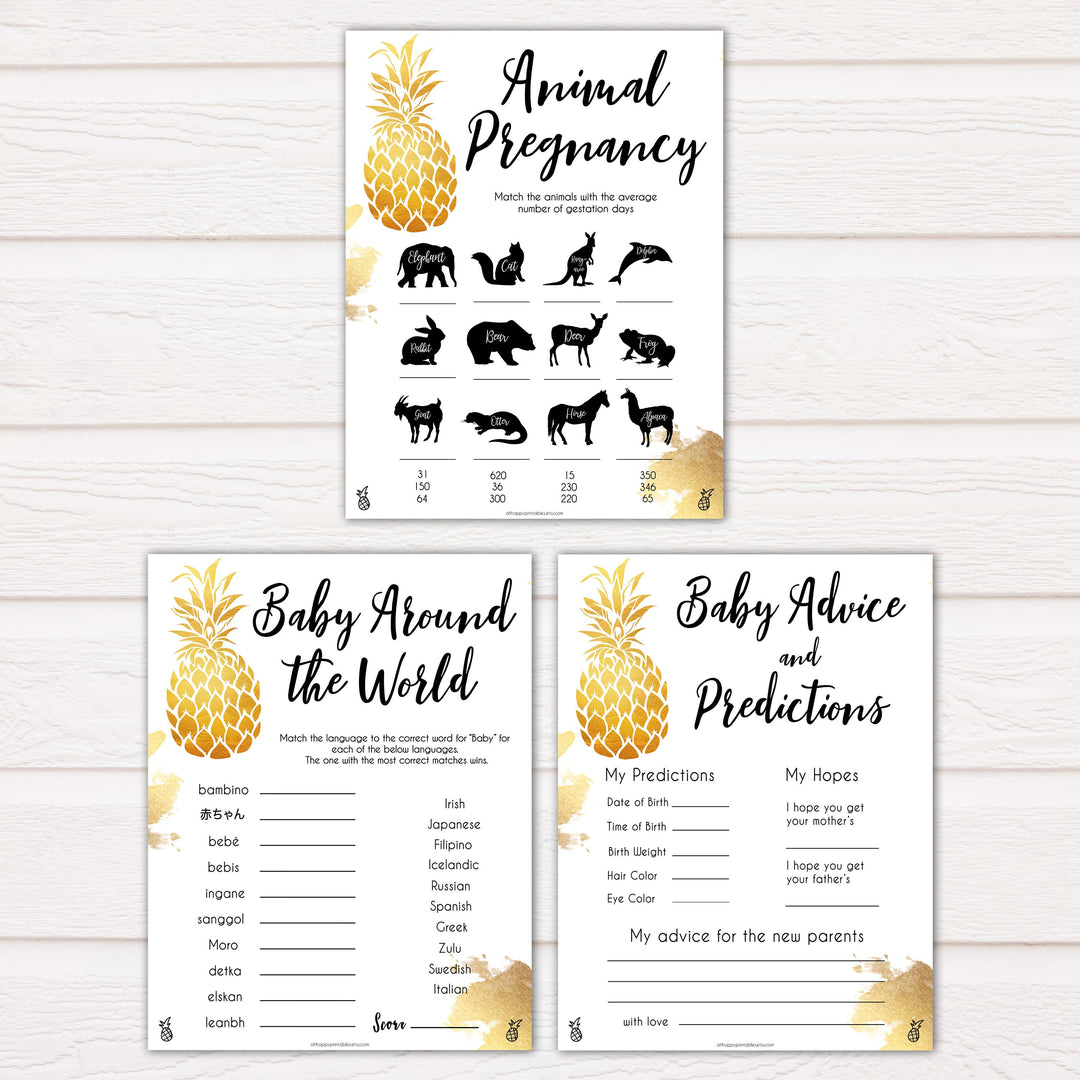 golden pineapple luau theme baby shower games, 9 tropical theme baby shower games, funniest baby shower games, popular baby shower games