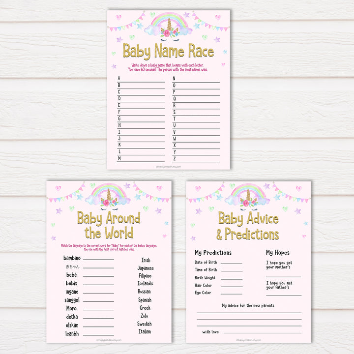 Unicorn MEGA Baby Shower Games 9 Pack Bundle