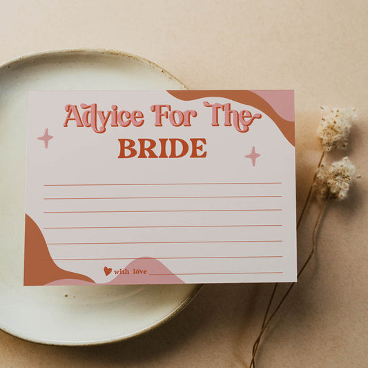 advice for the bride keepsake, 70s retro bridal shower, retro bridal shower games, modern 70s bridal collection, 70s bridal shower, printable bridal games