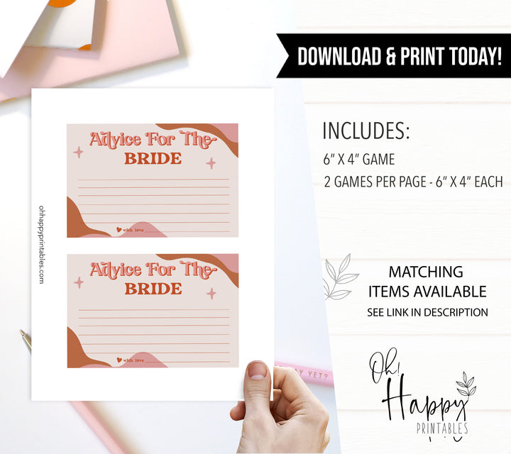 advice for the bride keepsake, 70s retro bridal shower, retro bridal shower games, modern 70s bridal collection, 70s bridal shower, printable bridal games