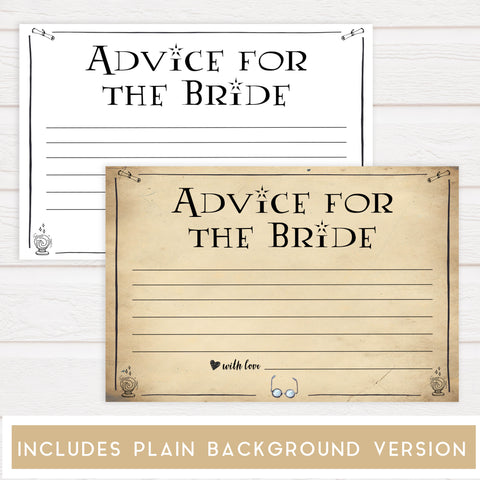 advice for the bride game, Printable bridal shower games, Harry potter bridal shower, Harry Potter bridal shower games, fun bridal shower games, bridal shower game ideas, Harry Potter bridal shower