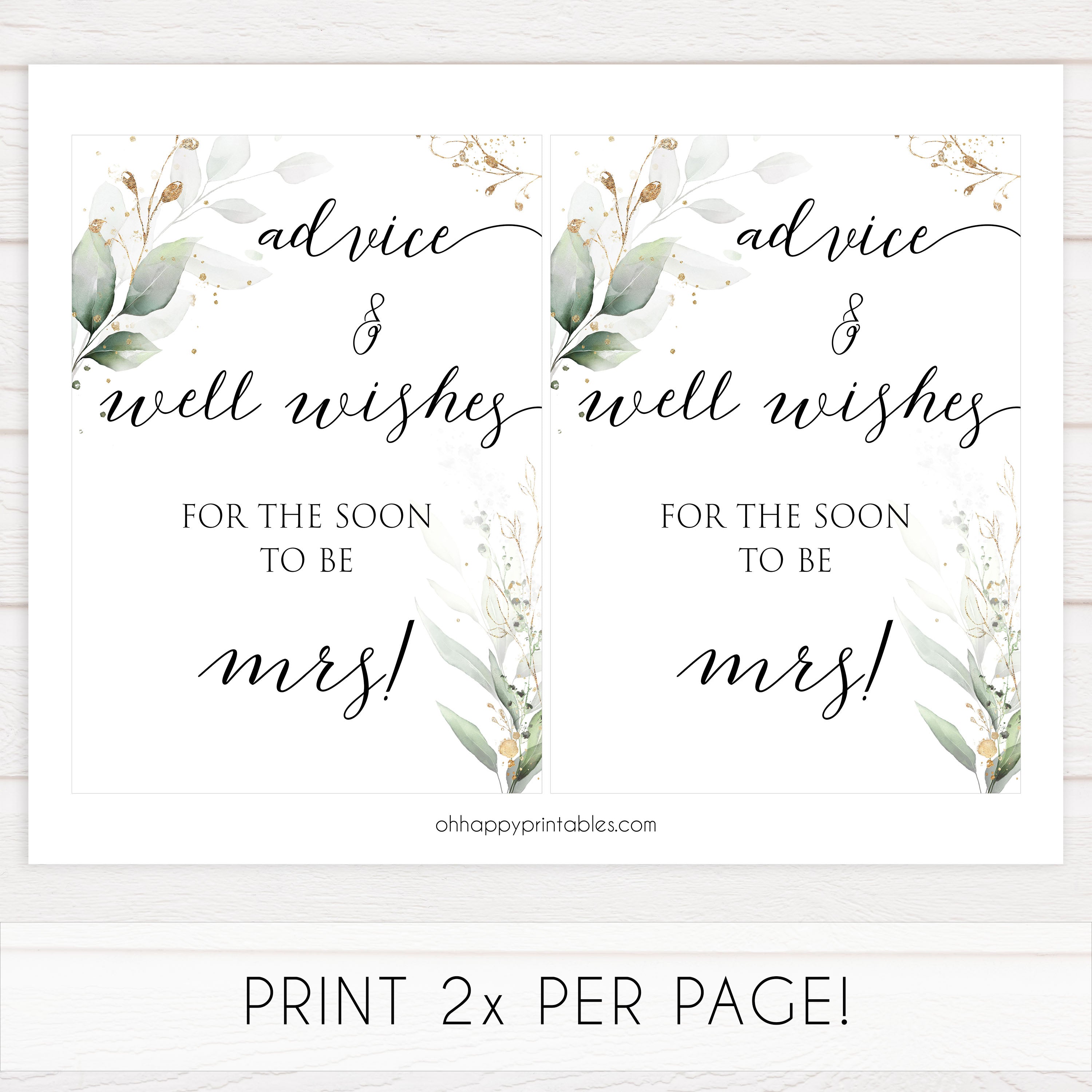 advice and well wishes sign, Printable bridal shower signs, greenery bridal shower decor, gold leaf bridal shower decor ideas, fun bridal shower decor, bridal shower game ideas, greenery bridal shower ideas