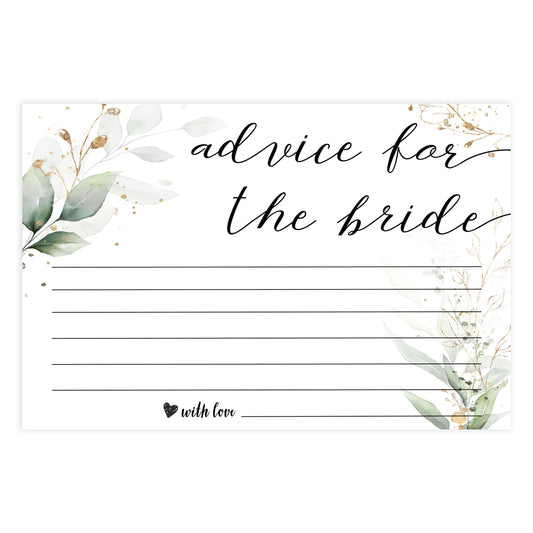 advice for the bride, bride advice, Printable bridal shower games, greenery bridal shower, gold leaf bridal shower games, fun bridal shower games, bridal shower game ideas, greenery bridal shower