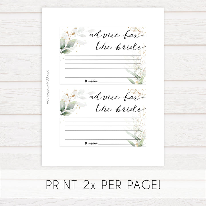 advice for the bride, bride advice, Printable bridal shower games, greenery bridal shower, gold leaf bridal shower games, fun bridal shower games, bridal shower game ideas, greenery bridal shower