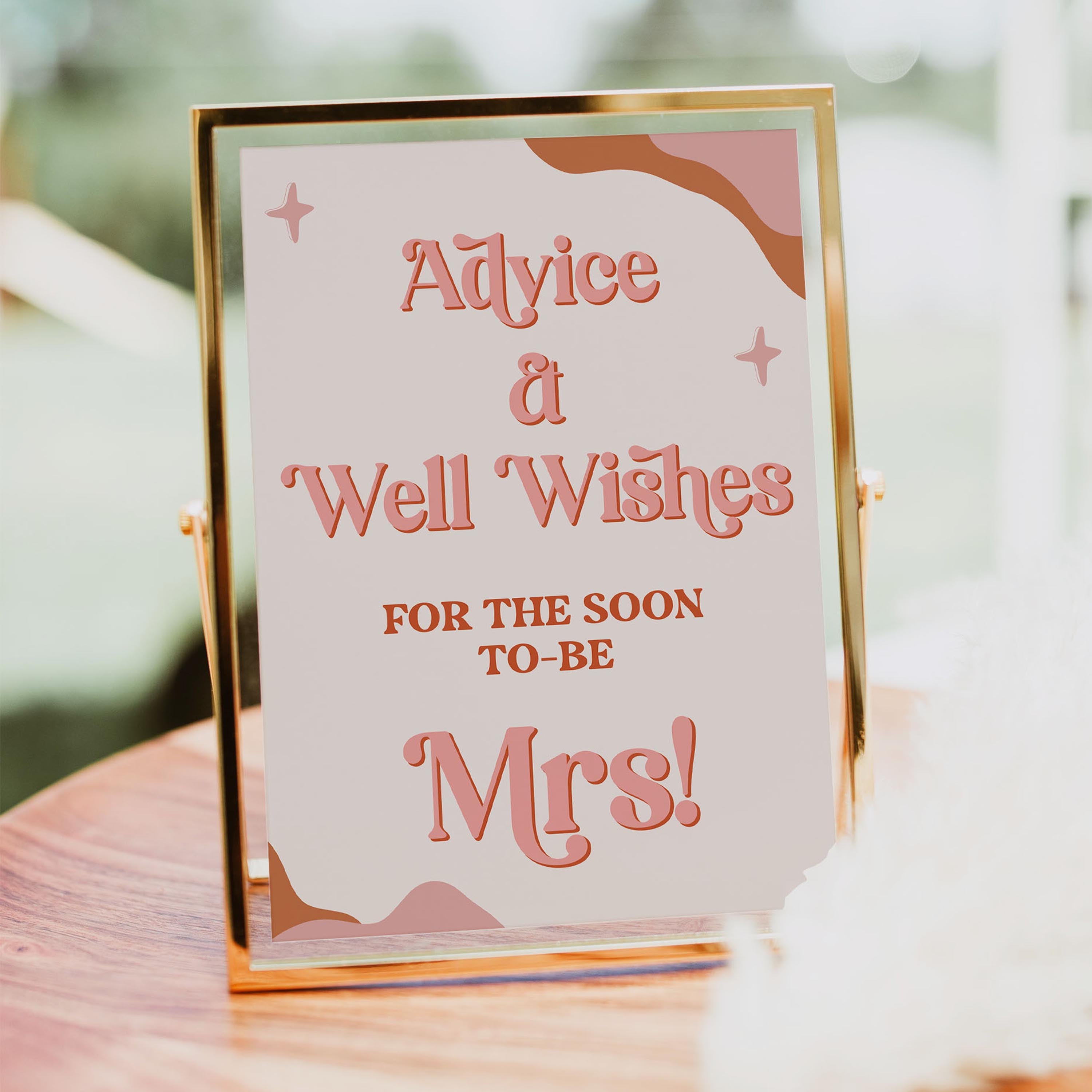 advice and well wishes sign, 70s retro bridal shower, retro bridal shower games, modern 70s bridal collection, 70s bridal shower