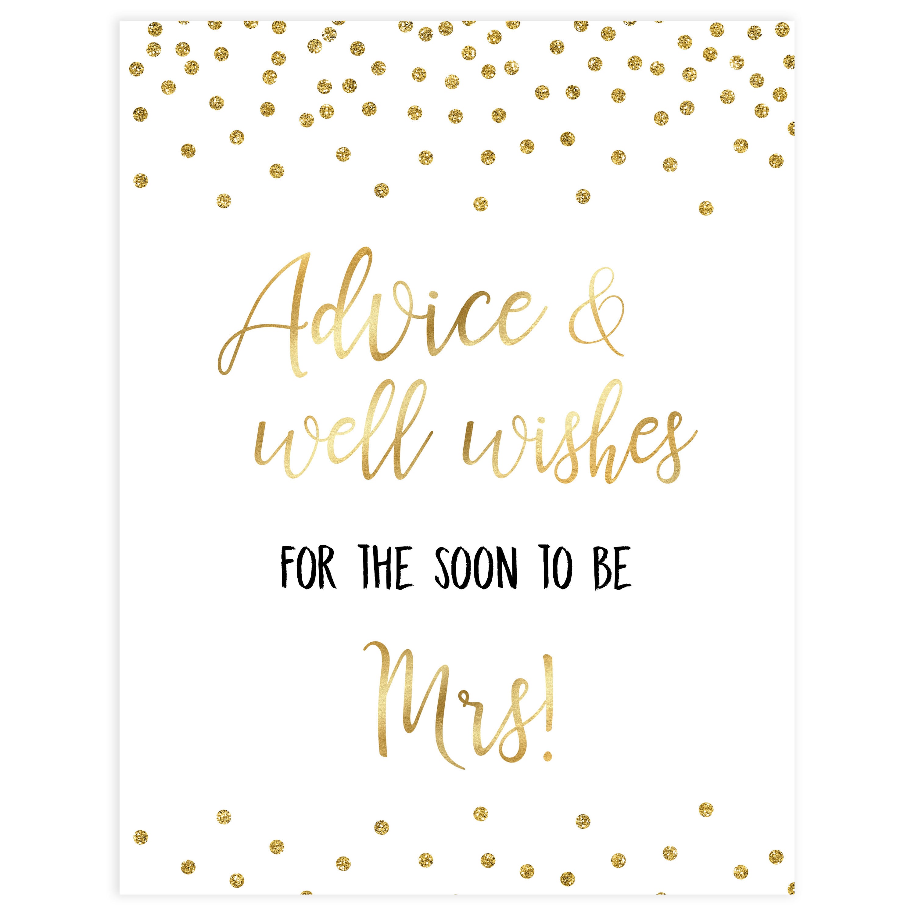 advice and well wishes bridal sign, printable bridal shower decor, printable bridal shower signs, gold bridal decor, gold bridal signs