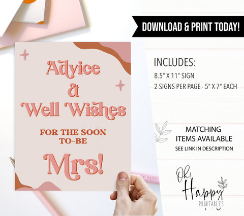 advice and well wishes sign, 70s retro bridal shower, retro bridal shower games, modern 70s bridal collection, 70s bridal shower