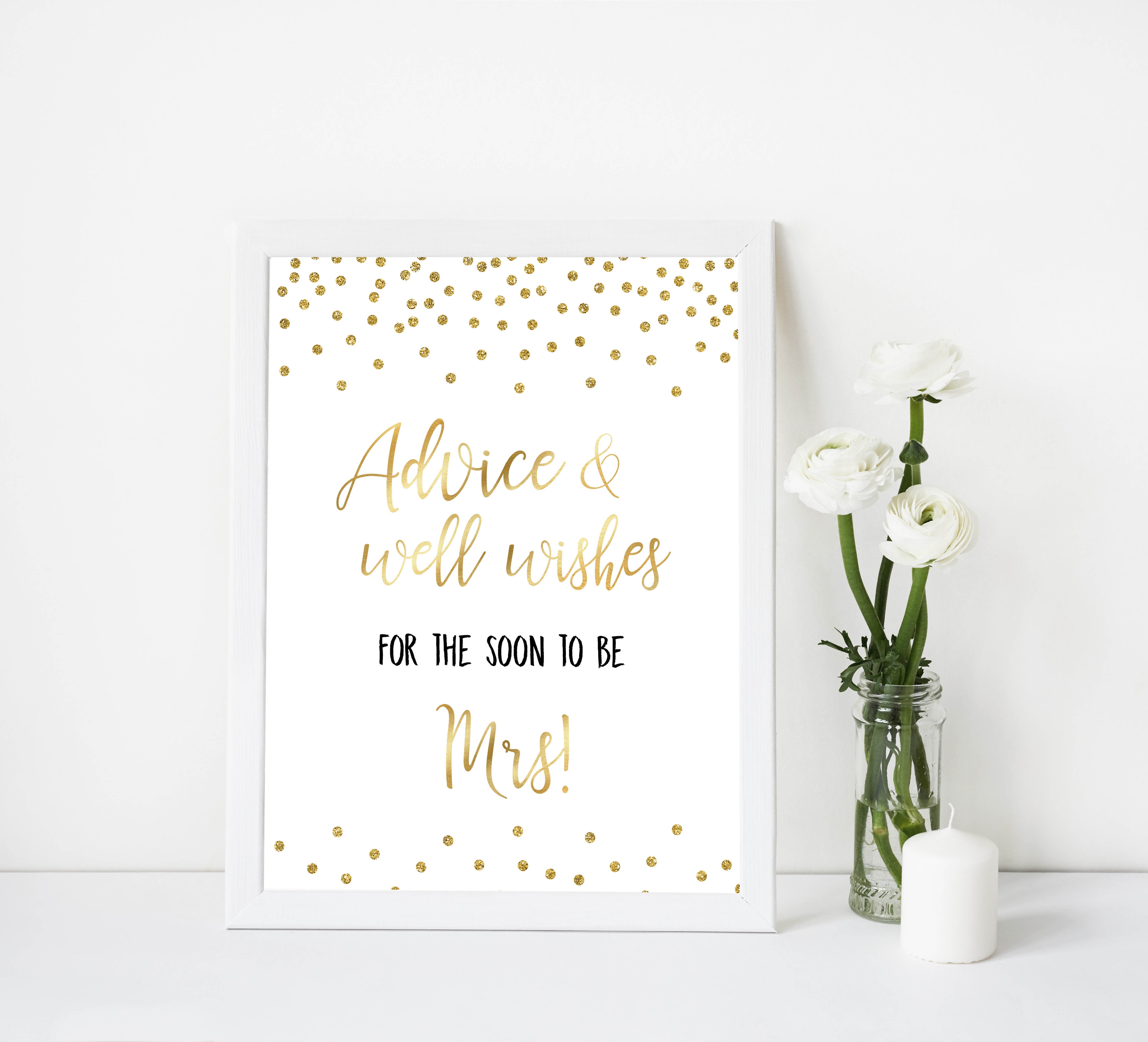 advice and well wishes bridal sign, printable bridal shower decor, printable bridal shower signs, gold bridal decor, gold bridal signs