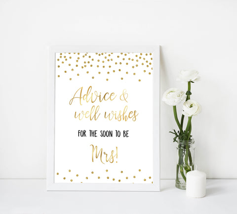 advice and well wishes bridal sign, printable bridal shower decor, printable bridal shower signs, gold bridal decor, gold bridal signs