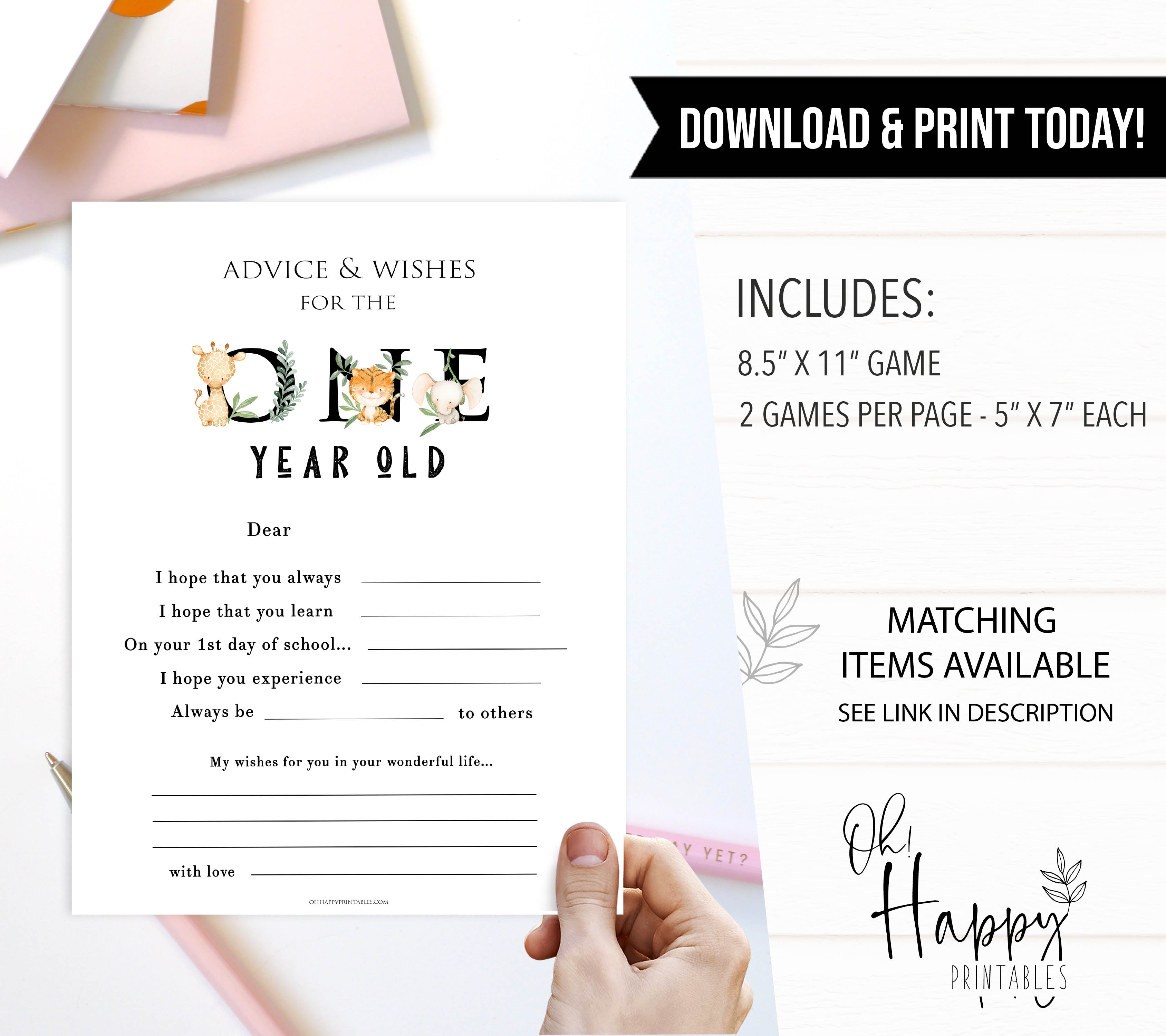 advice and well wishes first birthday keepsake, printable first birthday keepsakes, where the wild ones birthday keepsake wild one birthday theme
