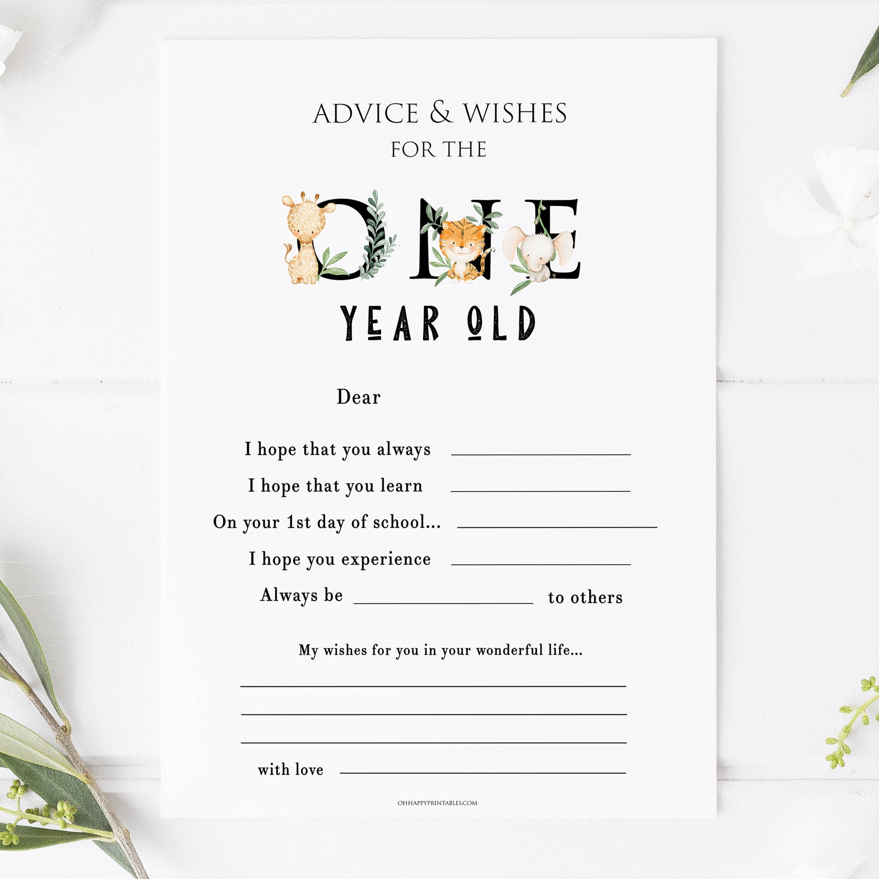 advice and well wishes first birthday keepsake, printable first birthday keepsakes, where the wild ones birthday keepsake wild one birthday theme
