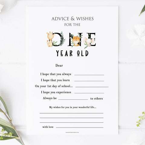 advice and well wishes first birthday keepsake, printable first birthday keepsakes, where the wild ones birthday keepsake wild one birthday theme