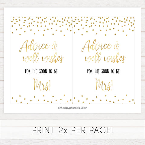 advice and well wishes bridal sign, printable bridal shower decor, printable bridal shower signs, gold bridal decor, gold bridal signs