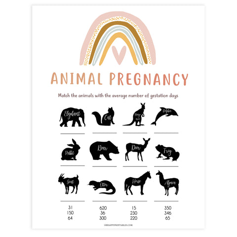 animal pregnancy baby game, Printable baby shower games, boho rainbow baby games, baby shower games, fun baby shower ideas, top baby shower ideas, boho rainbow baby shower, baby shower games, fun boho rainbow baby shower ideas