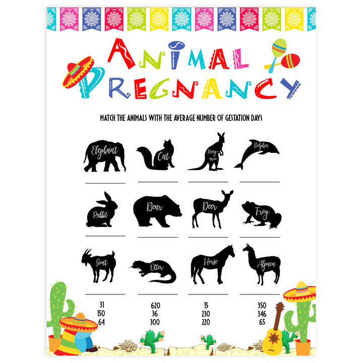 animal pregnancy game, Printable baby shower games, Mexican fiesta fun baby games, baby shower games, fun baby shower ideas, top baby shower ideas, fiesta shower baby shower, fiesta baby shower ideas