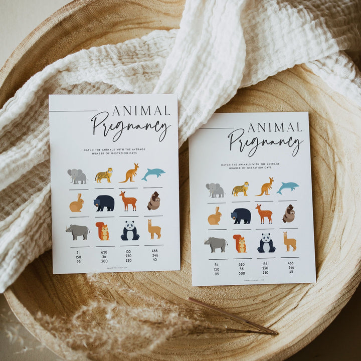 animal pregnancy baby shower game, printable baby shower games, editable baby shower games, modern baby shower games, minimalist baby shower