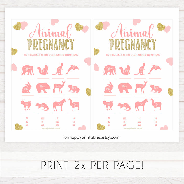 animal pregnancy game, baby animal game, Printable baby shower games, large pink hearts fun baby games, baby shower games, fun baby shower ideas, top baby shower ideas, gold pink hearts shower baby shower, pink hearts baby shower ideas