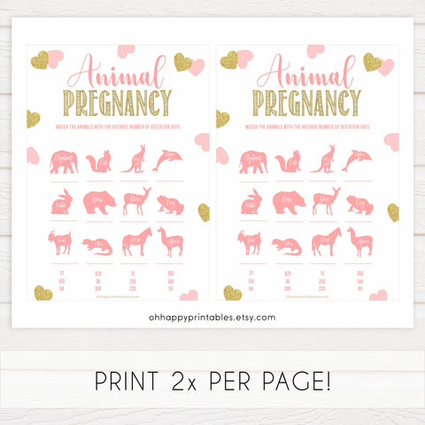 animal pregnancy game, baby animal game, Printable baby shower games, large pink hearts fun baby games, baby shower games, fun baby shower ideas, top baby shower ideas, gold pink hearts shower baby shower, pink hearts baby shower ideas