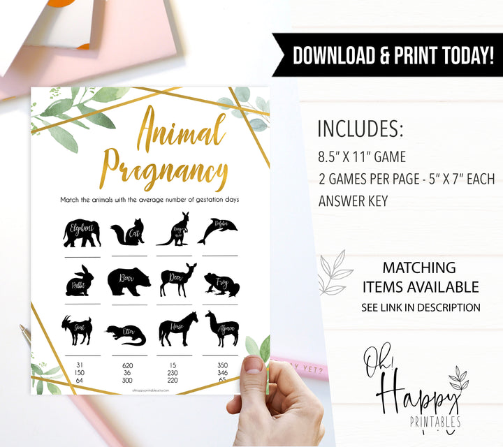 gold geometric animal pregnancy baby shower games, printable baby shower games, fun baby games, popular baby games, gold baby games