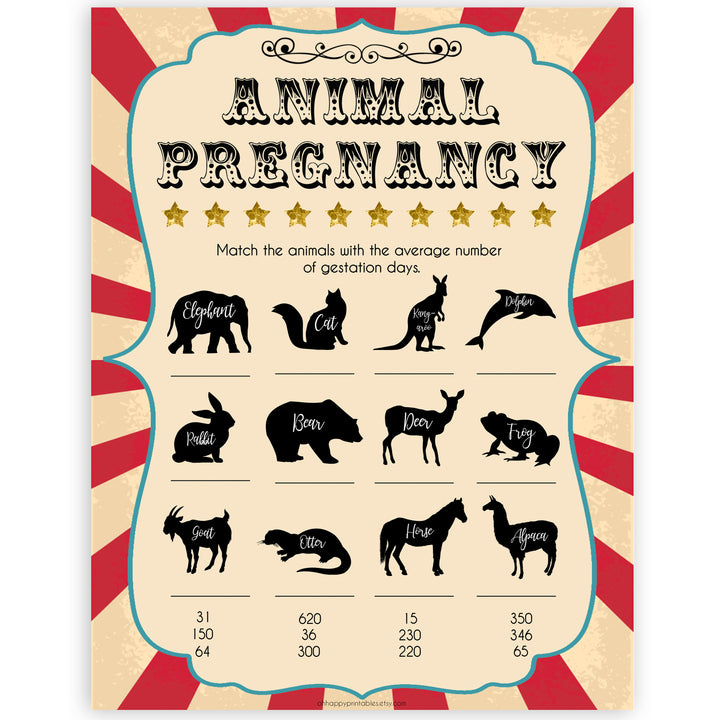 Circus animal pregnancy baby shower games, circus baby games, carnival baby games, printable baby games, fun baby games, popular baby games