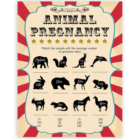 Circus animal pregnancy baby shower games, circus baby games, carnival baby games, printable baby games, fun baby games, popular baby games