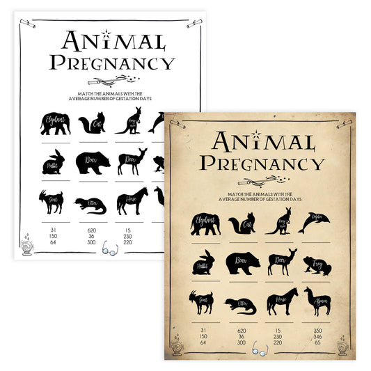 Animal Pregnancy Wizard baby shower games, printable baby shower games, Harry Potter baby games, Harry Potter baby shower, fun baby shower games,  fun baby ideas