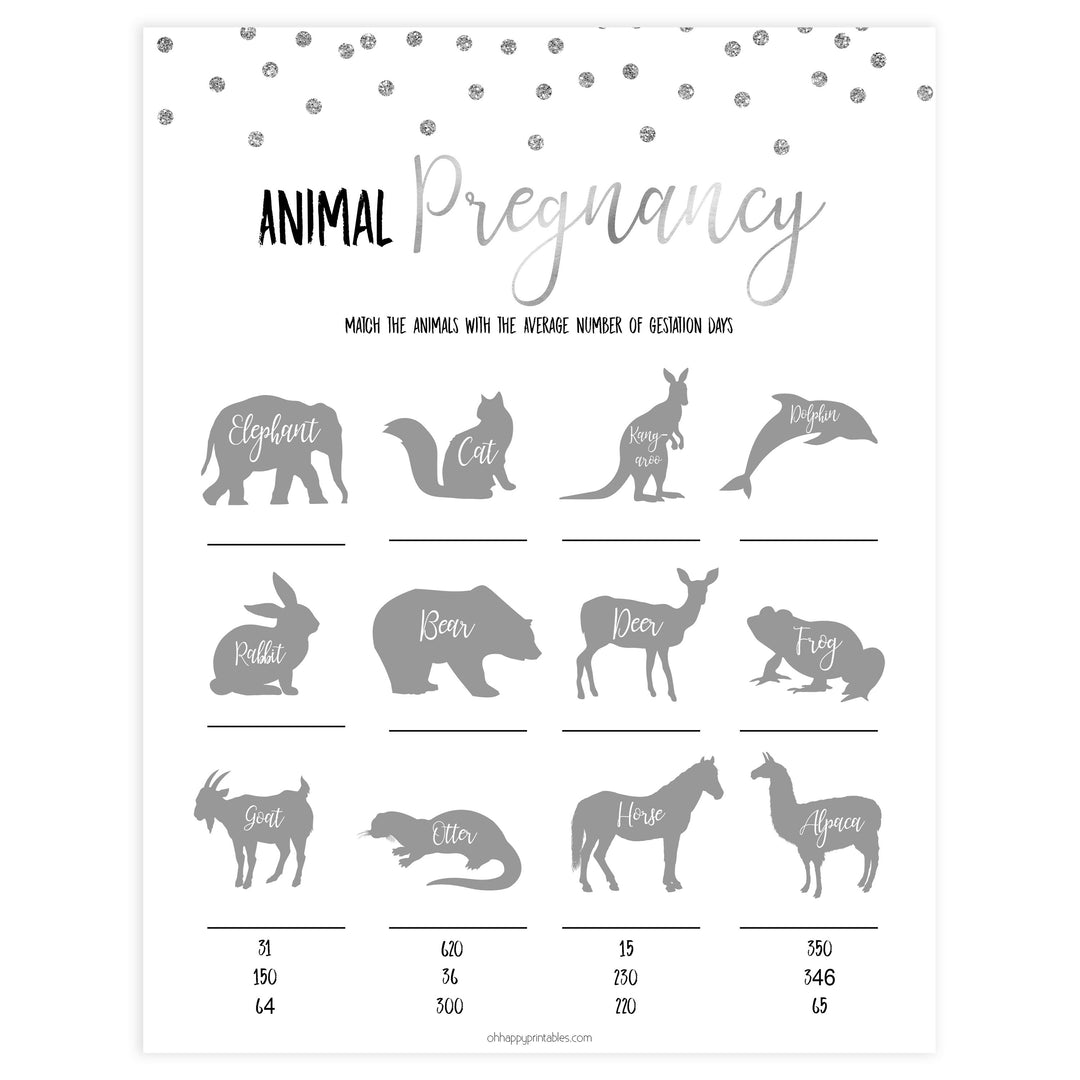 animal pregnancy game, Printable baby shower games, baby silver glitter fun baby games, baby shower games, fun baby shower ideas, top baby shower ideas, silver glitter shower baby shower, friends baby shower ideas