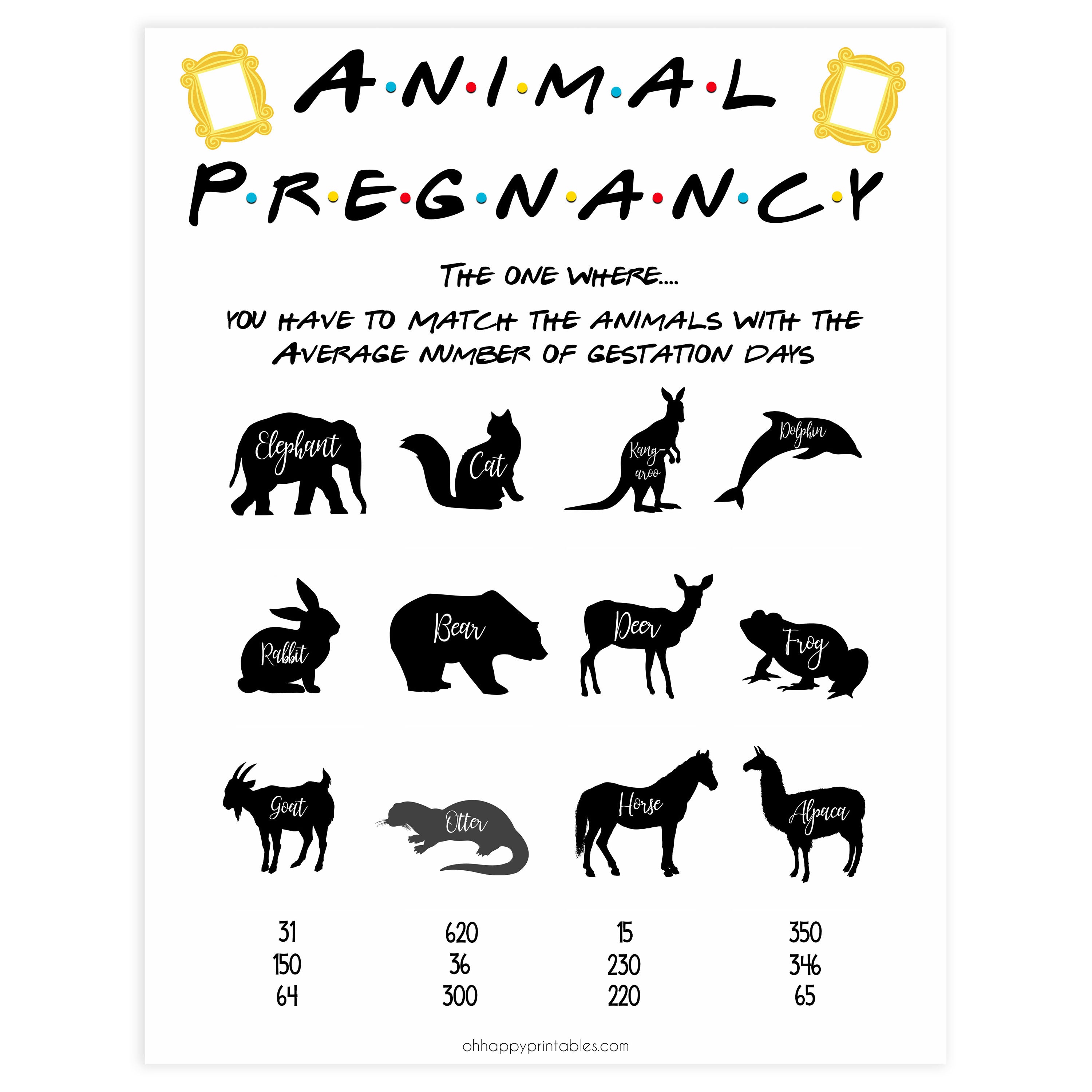 animal pregnancy game, Printable baby shower games, friends fun baby games, baby shower games, fun baby shower ideas, top baby shower ideas, friends baby shower, friends baby shower ideas
