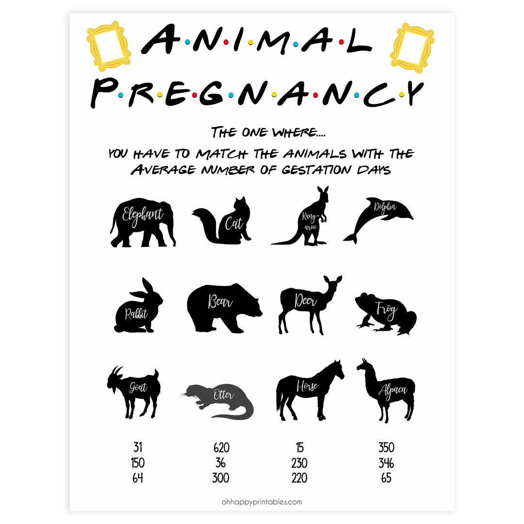 animal pregnancy game, Printable baby shower games, friends fun baby games, baby shower games, fun baby shower ideas, top baby shower ideas, friends baby shower, friends baby shower ideas