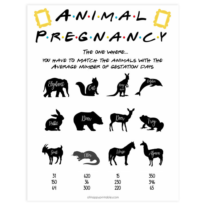 animal pregnancy game, Printable baby shower games, friends fun baby games, baby shower games, fun baby shower ideas, top baby shower ideas, friends baby shower, friends baby shower ideas