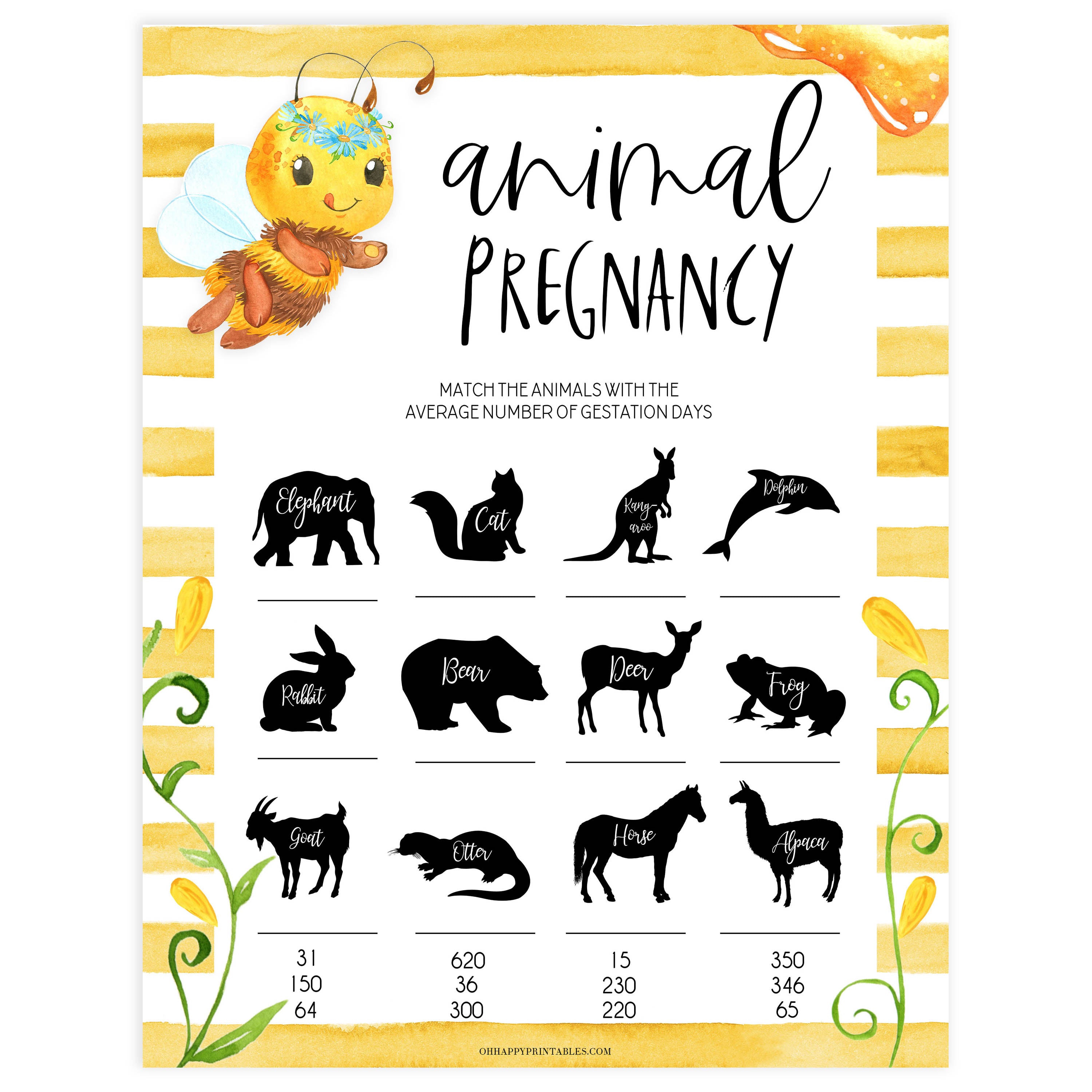 animal pregnancy game, Printable baby shower games, mommy bee fun baby games, baby shower games, fun baby shower ideas, top baby shower ideas, mommy to bee baby shower, friends baby shower ideas