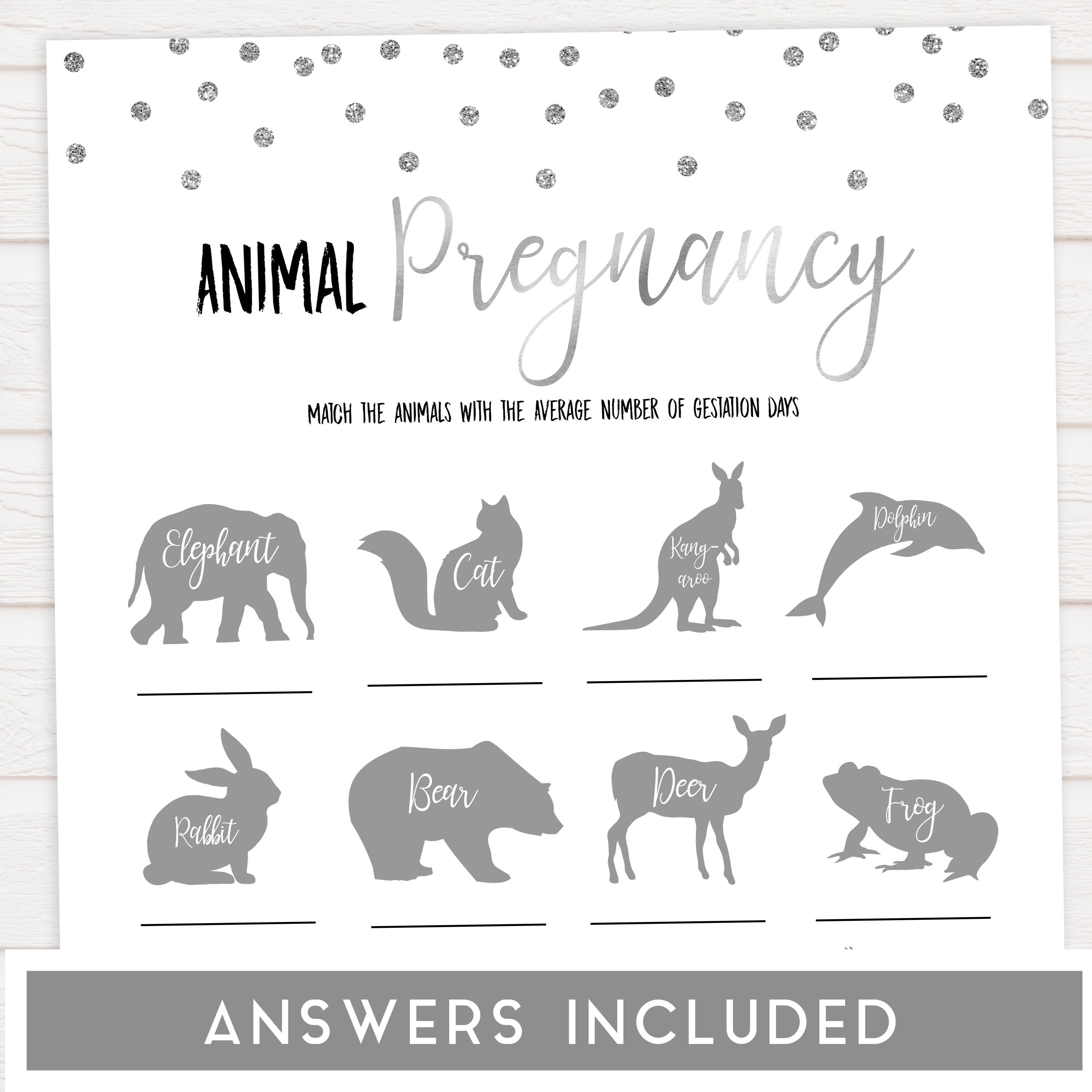 animal pregnancy game, Printable baby shower games, baby silver glitter fun baby games, baby shower games, fun baby shower ideas, top baby shower ideas, silver glitter shower baby shower, friends baby shower ideas