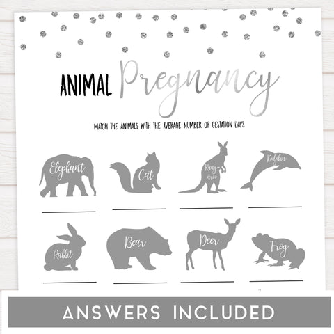 animal pregnancy game, Printable baby shower games, baby silver glitter fun baby games, baby shower games, fun baby shower ideas, top baby shower ideas, silver glitter shower baby shower, friends baby shower ideas