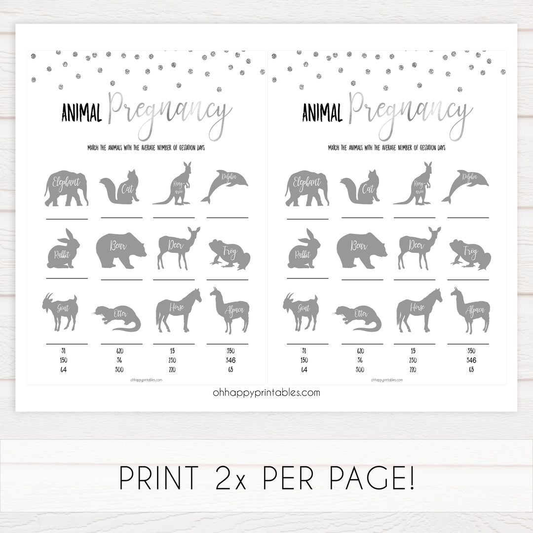 animal pregnancy game, Printable baby shower games, baby silver glitter fun baby games, baby shower games, fun baby shower ideas, top baby shower ideas, silver glitter shower baby shower, friends baby shower ideas