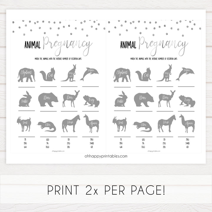 animal pregnancy game, Printable baby shower games, baby silver glitter fun baby games, baby shower games, fun baby shower ideas, top baby shower ideas, silver glitter shower baby shower, friends baby shower ideas