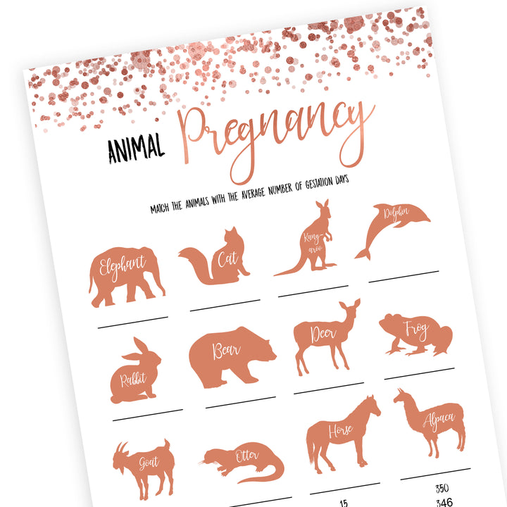 Rose Gold Animal Gestation Game, Animal Pregnancy Game, Guess the Pregnancy Time, Baby Animal Game, Animal Pregnancy Game, Baby Shower Games, printable baby shower games, fun baby shower games, popular baby shower games