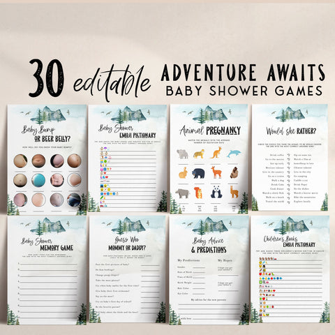 30 EDITABLE Baby Shower Games - Adventure Awaits