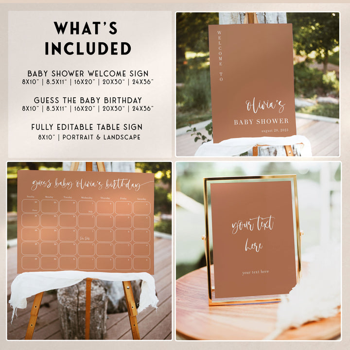 fully editable baby shower bundle, printable baby shower games, terracotta baby shower, baby shower invitations