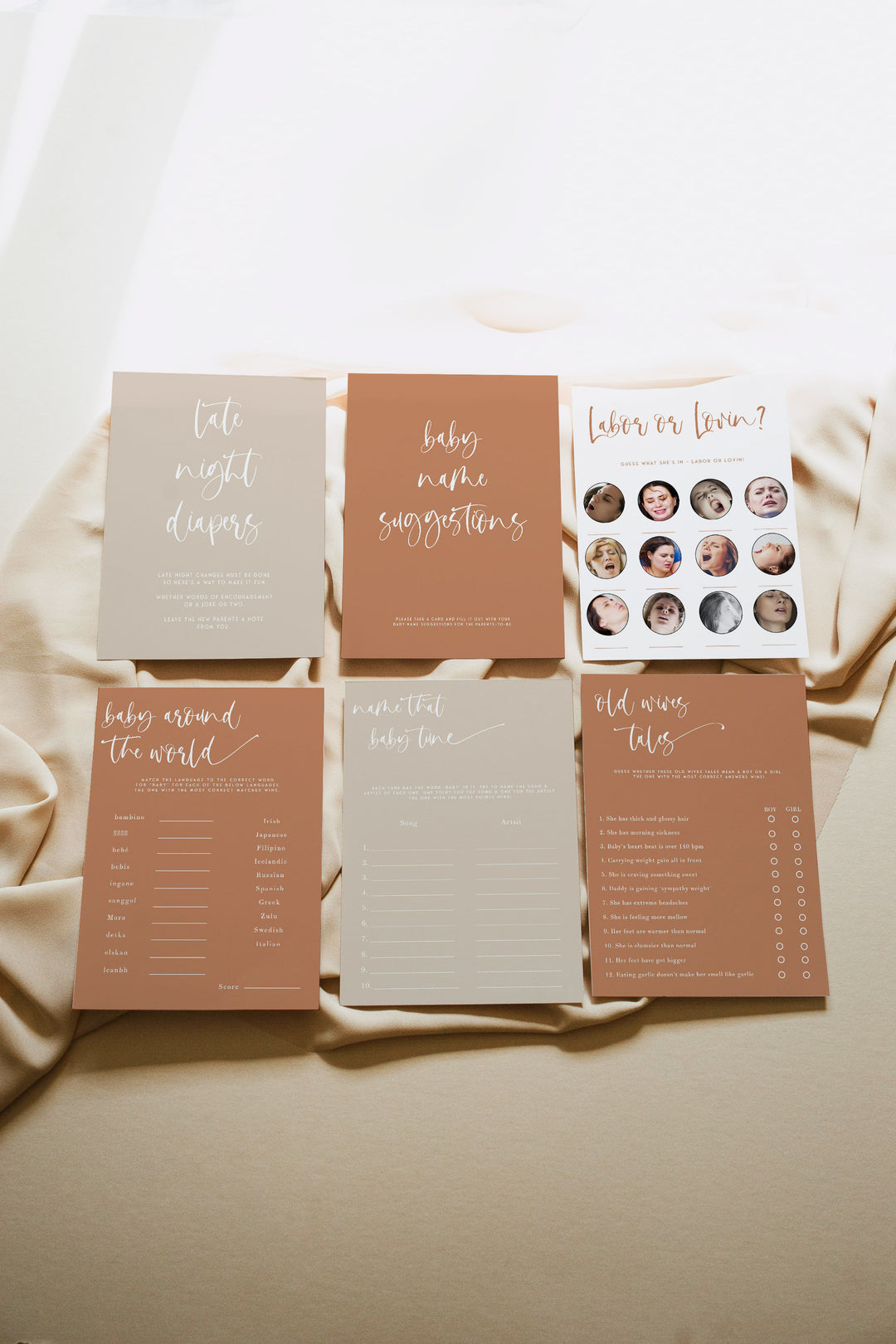 60 editable baby shower games, printable baby shower games, terracotta baby shower games, fully editable baby shower games