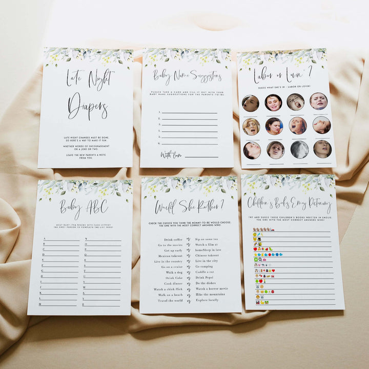 30 editable baby games, summer garden baby shower, editable baby shower games, printable baby shower games, floral baby shower games, fun baby game