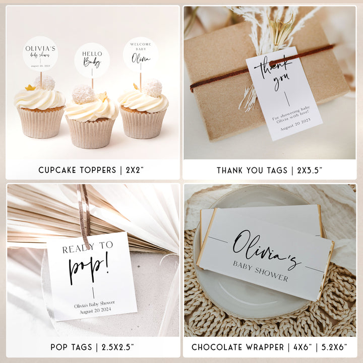 full baby shower bundle, editable baby shower games, baby shower invitations, full editable baby shower suite, minimal baby bundle