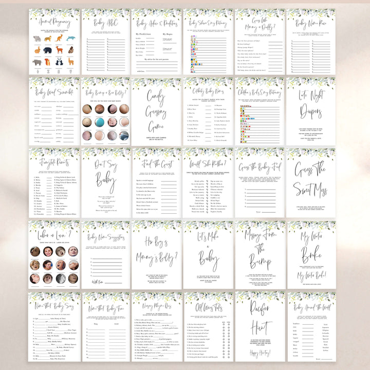 30 editable baby games, summer garden baby shower, editable baby shower games, printable baby shower games, floral baby shower games, fun baby game