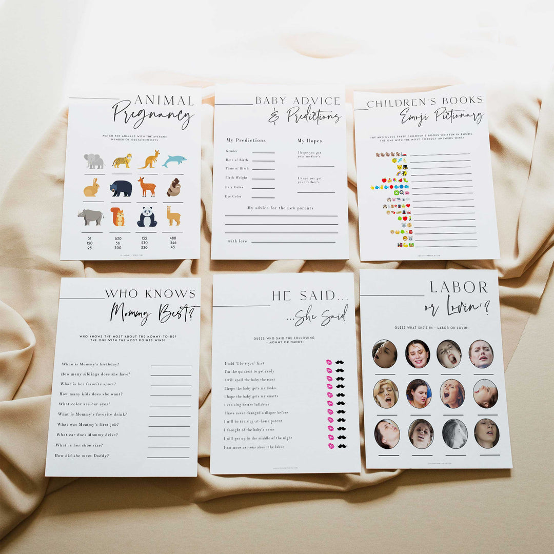 60 editable baby shower games, modern baby shower games, baby shower games bundle, best baby shower games, simple baby shower games